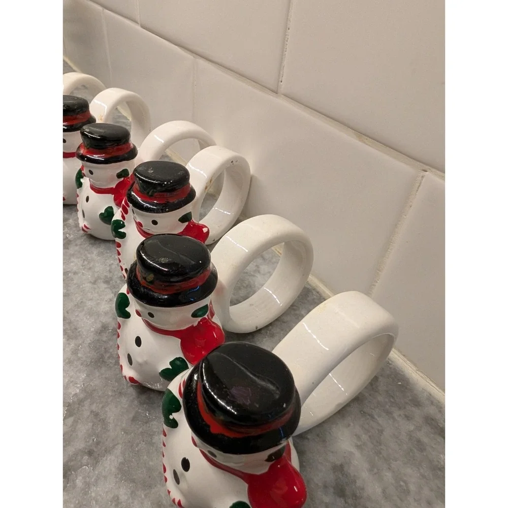 Set‎ of 6 Vintage Ceramic Jolly Snowmen Napkin Holders, Made In The Philippines